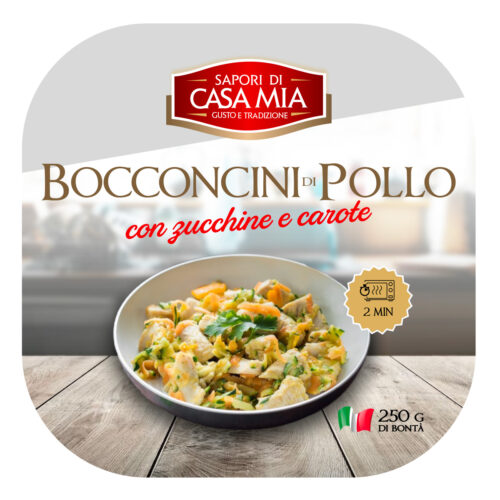 Bocconcini di pollo con carote e zucchine