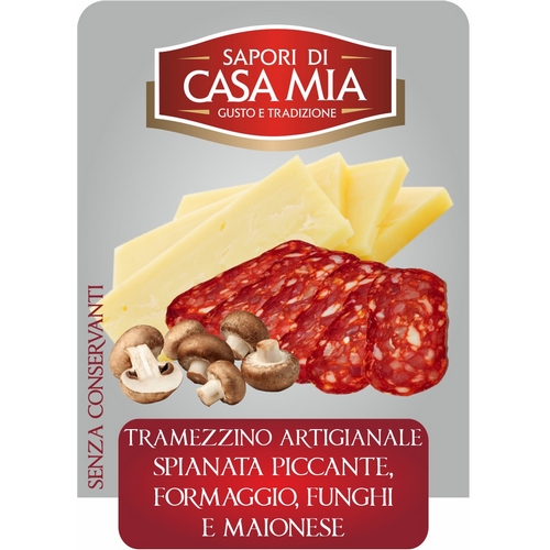 Spianata piccante, formaggio, funghi e maionese